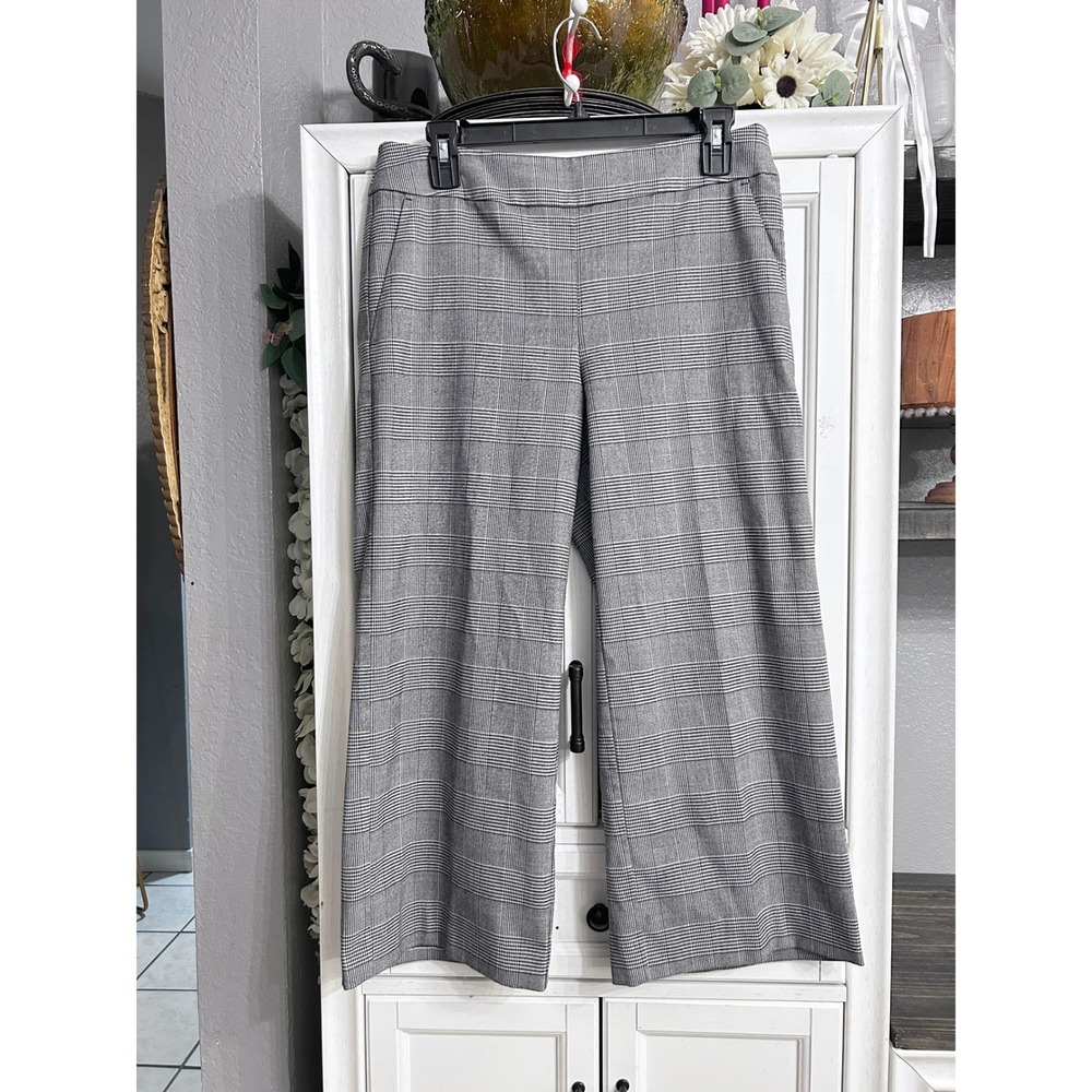 Loft Plaid Wide Leg Crop Trousers Black White size 2 Office Siren Preppy